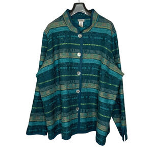 Women's 3X Units Polyester Blend Tapestry Stripe Floral Button Blouse